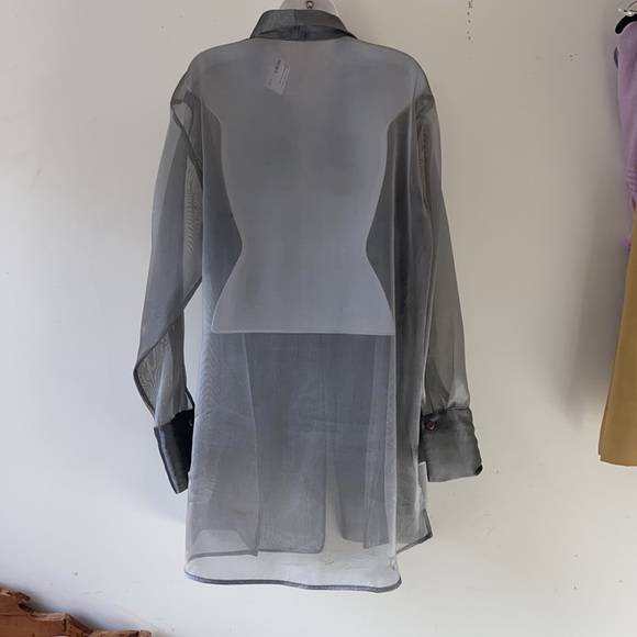 STUDIO JAX grey/silver sheer blouse LARGE - Picture 5 of 6